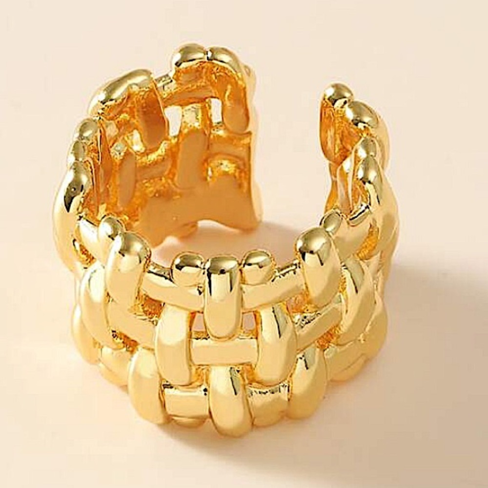 GOLD PLATED BRAIDED CUFF RING - Picture 2 of 2